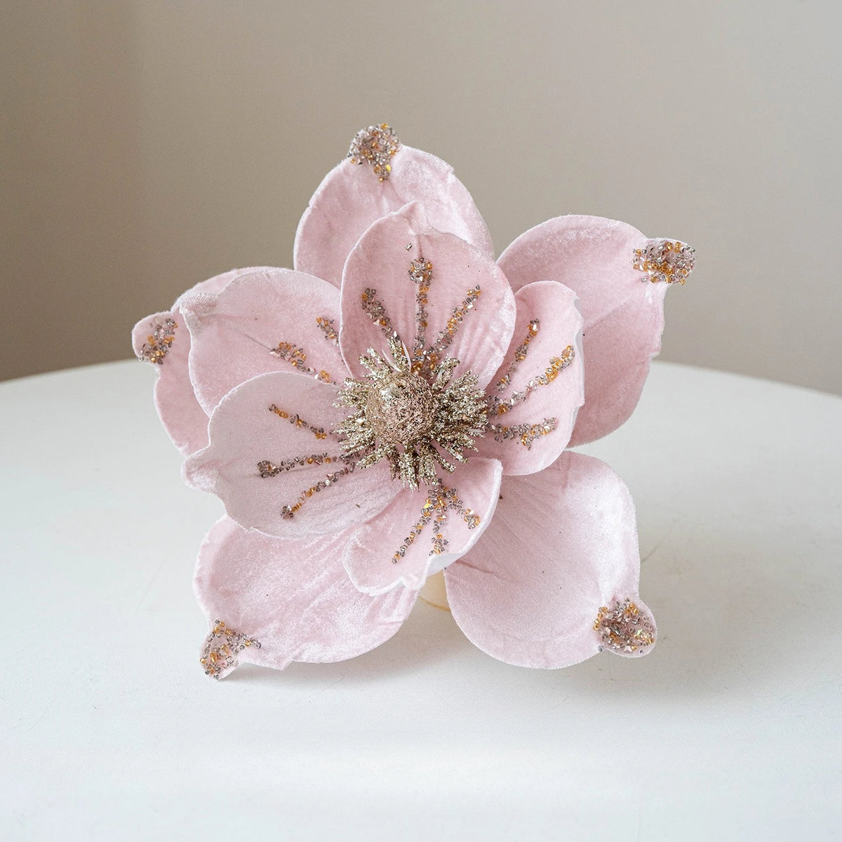 Artificial Glittery Poinsettia & Magnolia Stems | Xmas Décor Artificial Flower Stems Richie's Light Pink 1pc