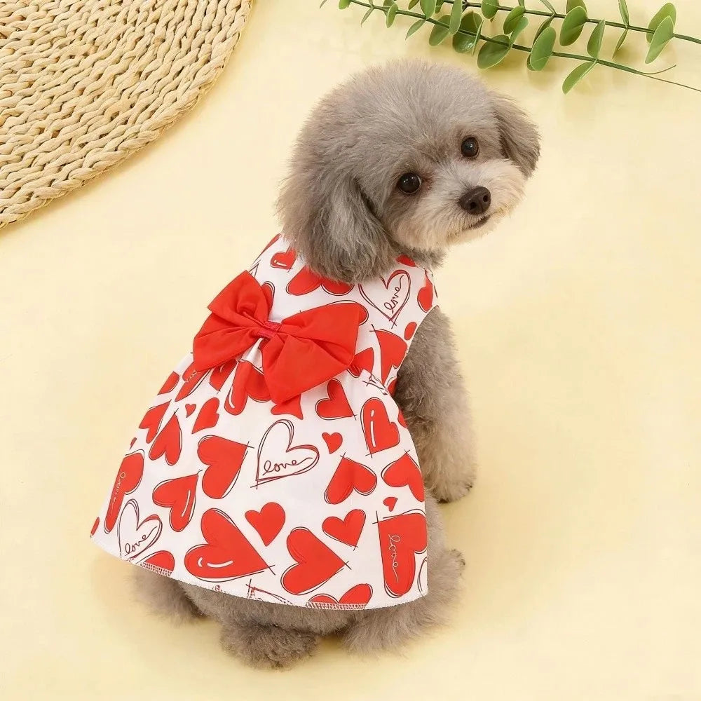 Heart Pattern Dog Princess Dress – Bow Lace Pet Skirt XS–XL Dog Dress Richie's