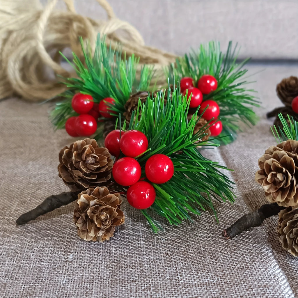 Artificial Pine Cones & Red Berries Holiday Picks – 6/10 Pcs Holiday Decoration Picks Richie's