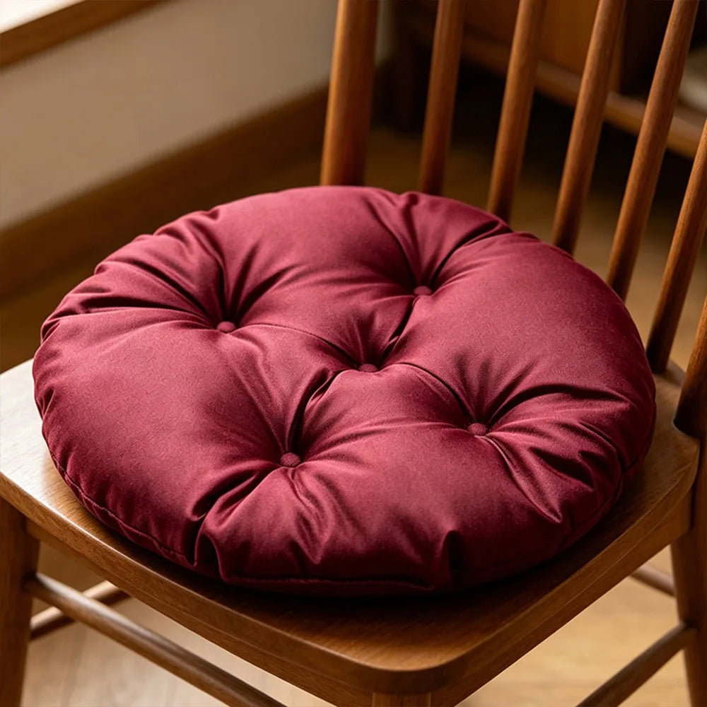 Round Silk Fabric Chair Cushion Non-Slip Tatami Seat Pad Chair Cushion Richie's Wine Red