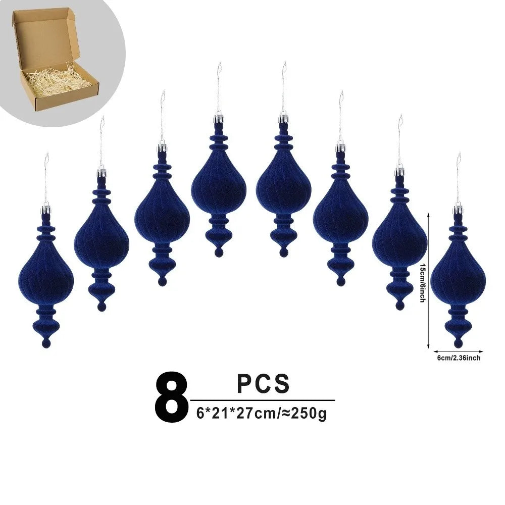 8pcs Velvet Gift Box Christmas Tree Ornaments – Flocked Pendants Christmas Tree Ornaments Richie's Blue 1.5cm