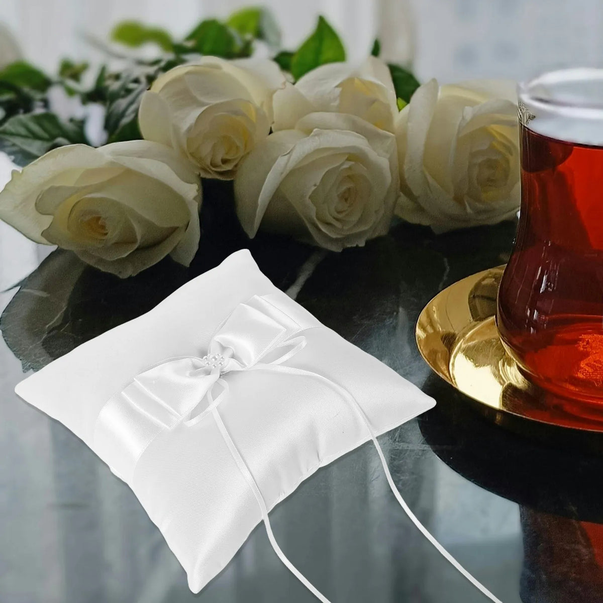 Wedding Ring Bearer Pillow Beaded Bowknot Bridal Cushion Ring Bearer Pillow Richie's