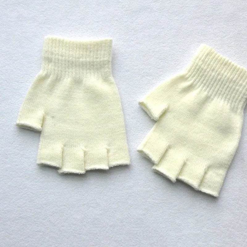 Kids Fingerless Knit Gloves – Stretchy Half-Finger Winter Mittens Kids Winter Gloves Richie's beige One Size