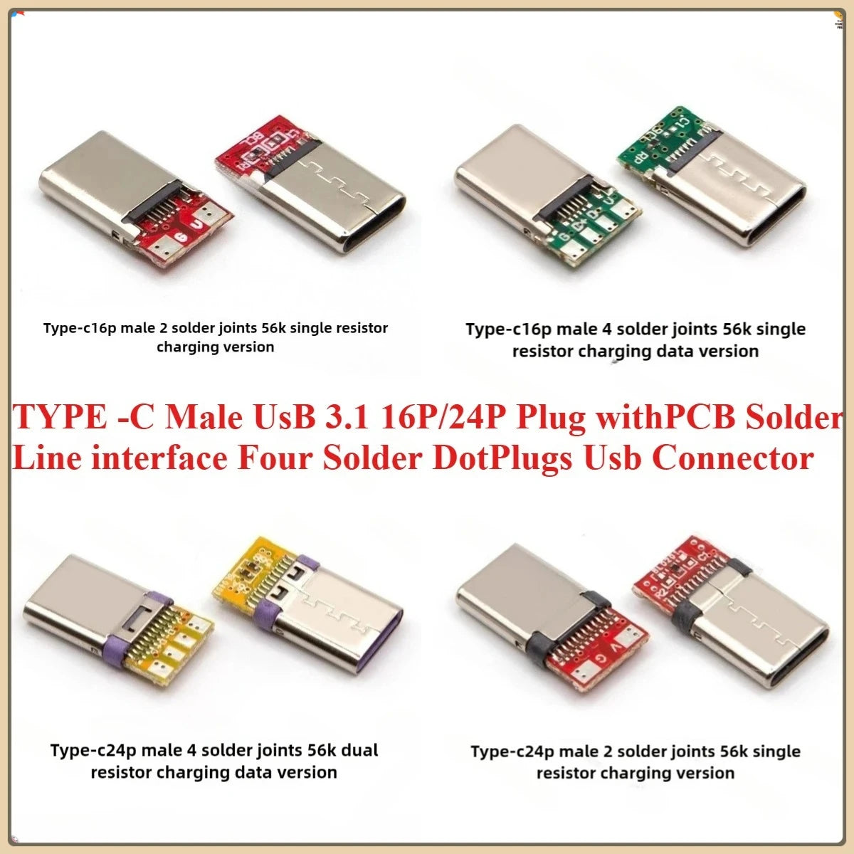 USB C Male Connector Type-C 3.1 16P/24P PCB Solder Plug 5/10PCS USB C Connector Richie's