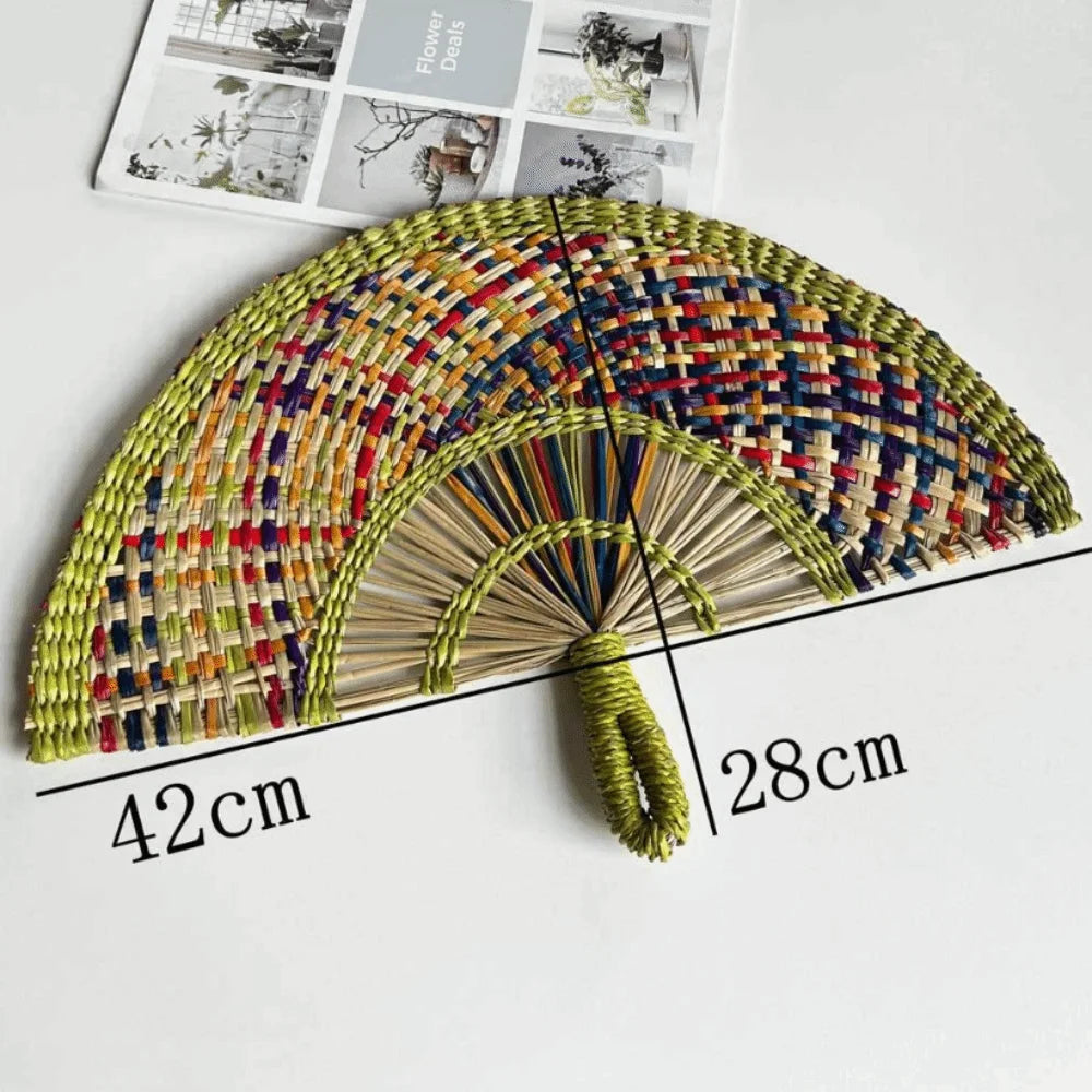 Handmade Natural Seaweed Straw Fan – Boho Semicircular Woven Fan Woven Decorative Fan Richie's G