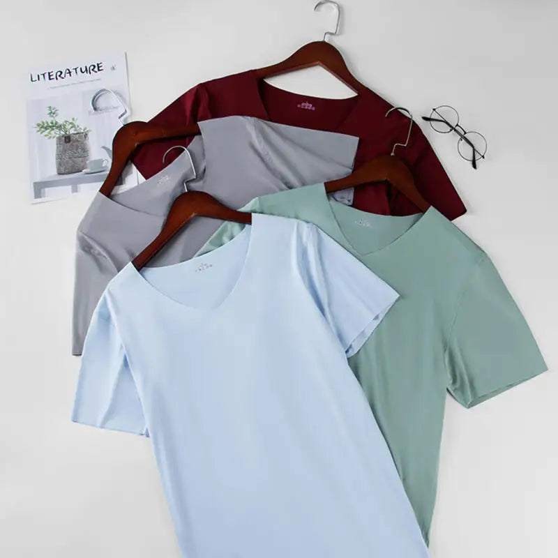Men's Ice Silk V-Neck Slim Fit Short Sleeve T-Shirt 2025 Men's T-Shirt Richie's