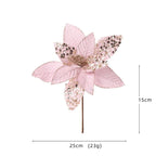 25CM Glitter Artificial Poinsettia Flower | Christmas Wedding Decor Artificial Decorative Flower Richie's Pink