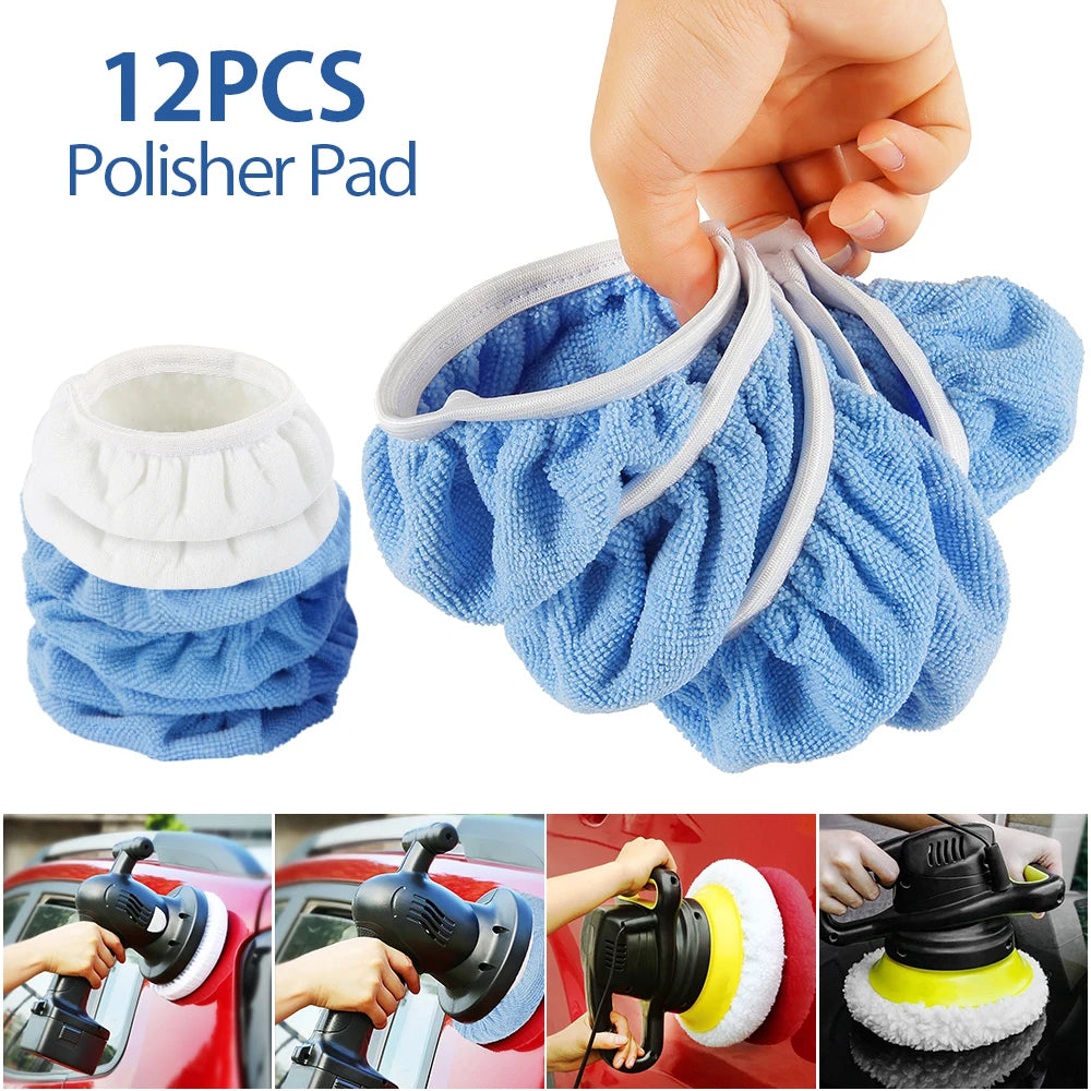 12-Pack Microfiber Car Polishing Bonnet Pads 5–6 Inch Wax Applicator Car Polishing Pads Richie's 10 blue 2 white