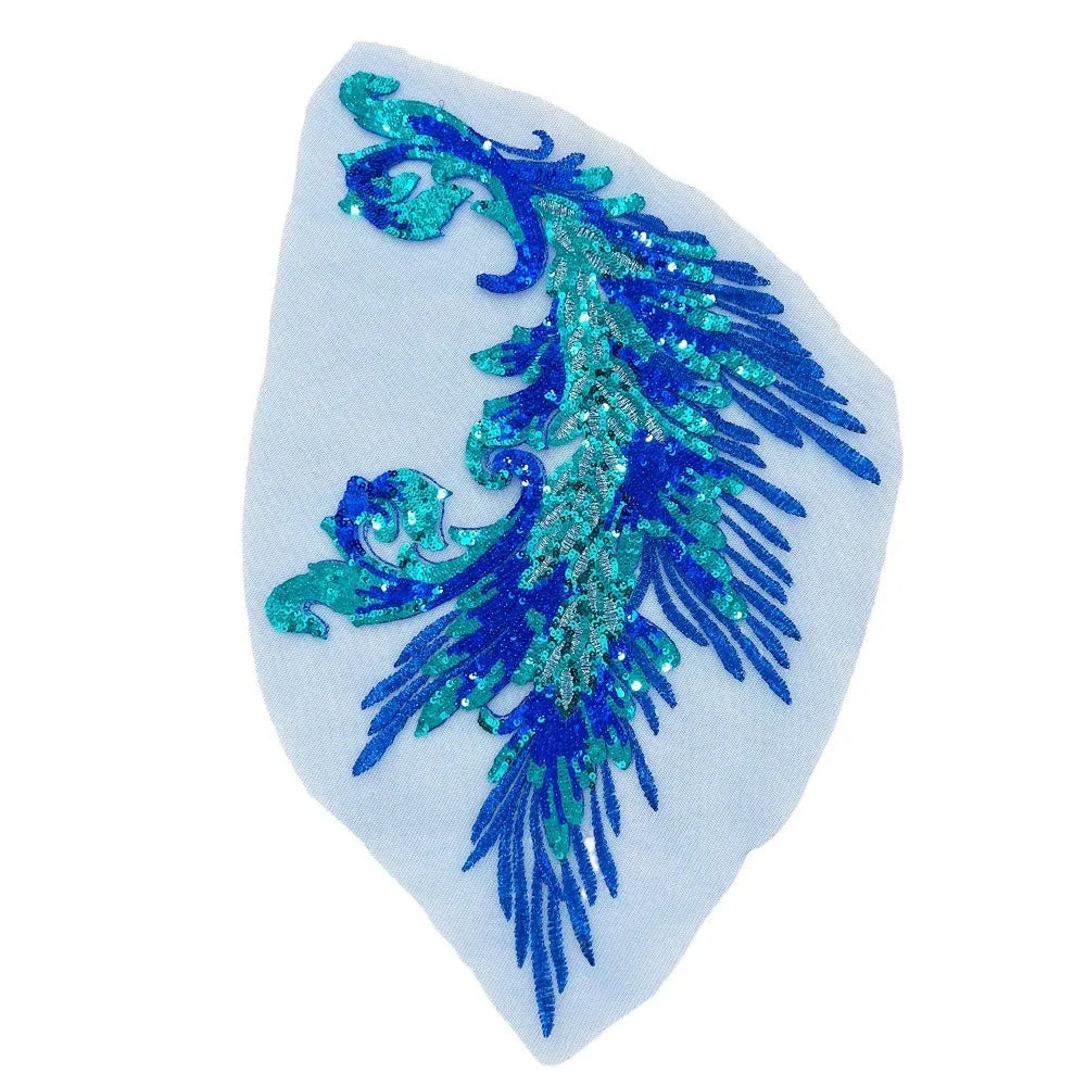 Phoenix Feather Sequined Embroidery Patch – DIY Sew-On Embroidery Patch Richie's blue2