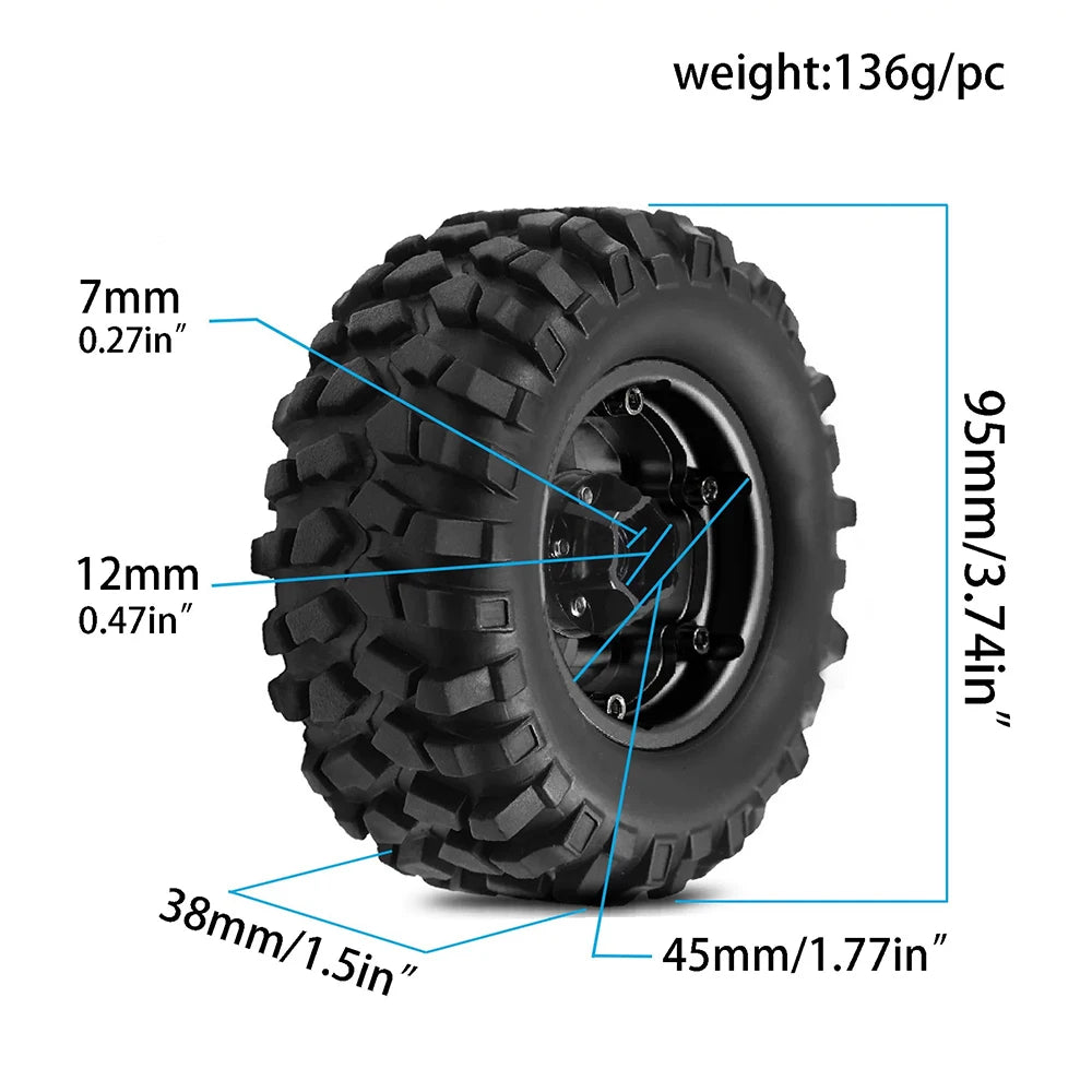 Redspider 1.9" 95mm RC Climbing Car Wheel Hub Tires Set of 4 RC Car Wheel Tires Richie's