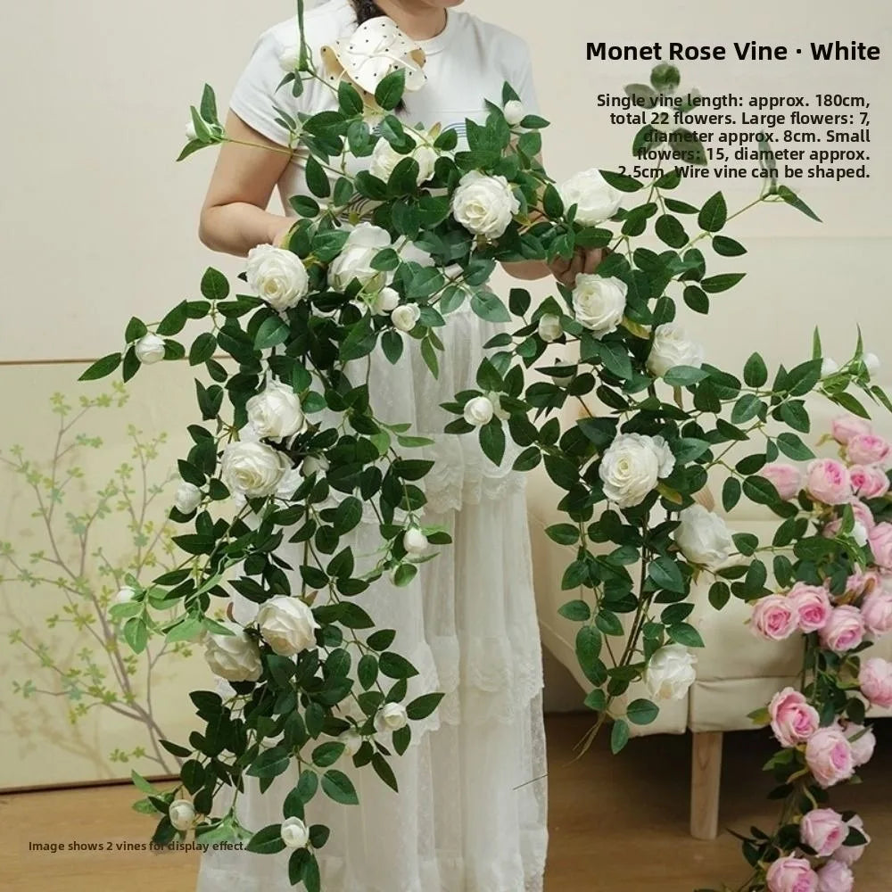 Artificial Silk Rose Vine 1.8m 22 Heads Wall Decor – 9 Colors Artificial Flower Vine Richie's White