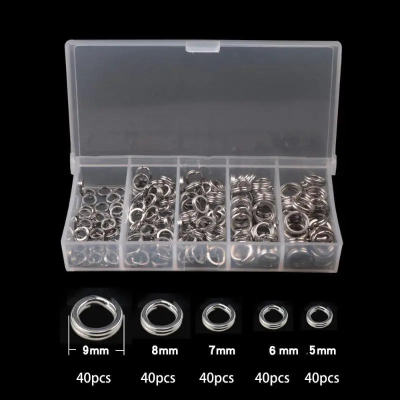 200PCS Stainless Steel Fishing Split Rings 5-Size Lure Connector Set Fishing Split Rings Richie's sliver