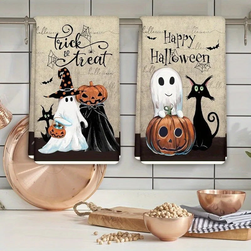 Halloween Kitchen Towel Set – Pumpkin & Black Cat Dishcloths 2pc Kitchen Towel Set Richie's 2pcs