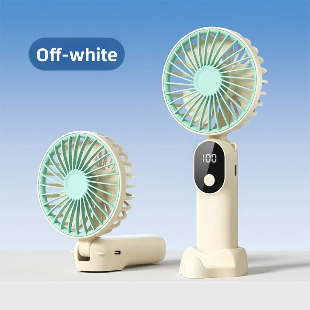 USB Rechargeable Mini Handheld Fan – 6-Speed Digital Display Handheld Mini Fan Richie's Beige