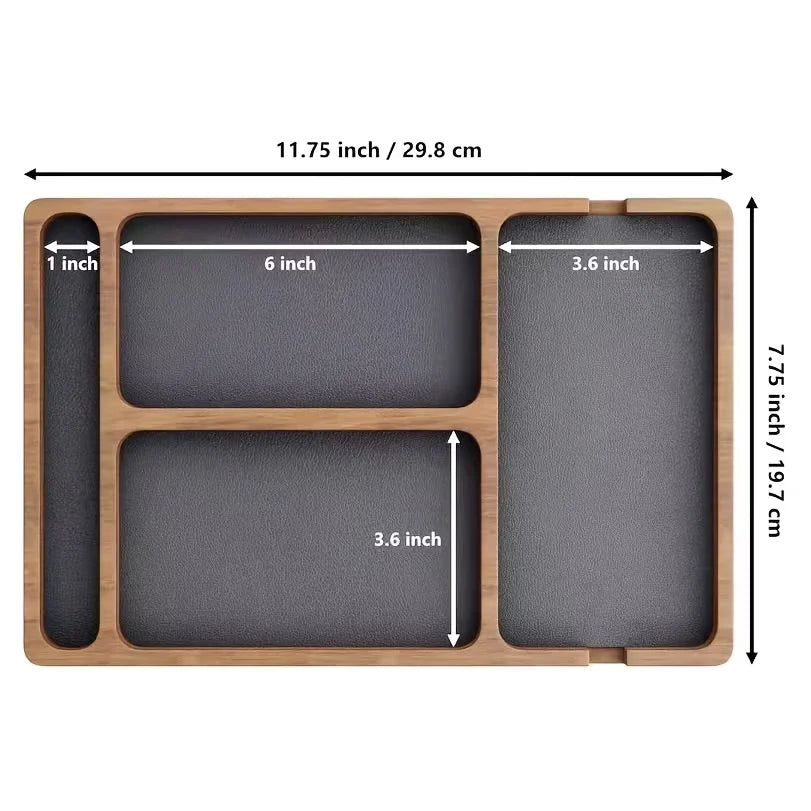 Wooden Tray with Leather Lining & Partitions | Desk Organizer Wooden Organizer Tray Richie's