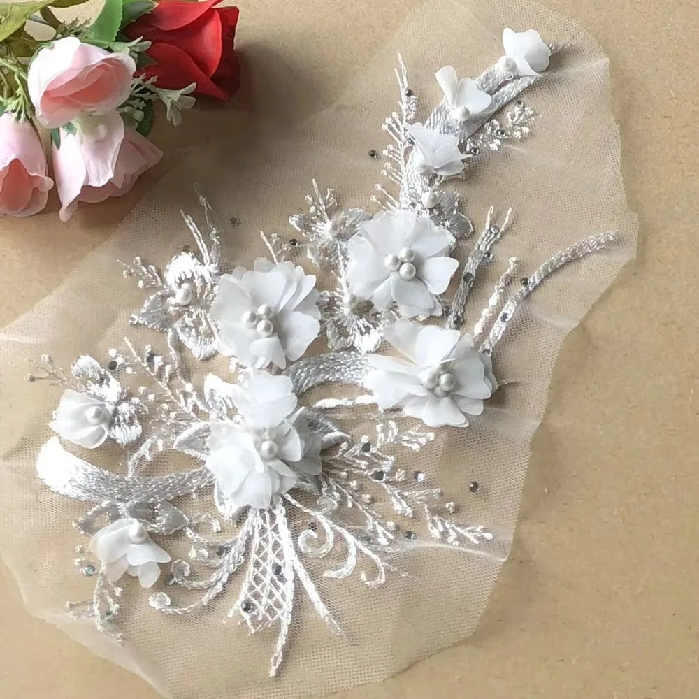 3D Sequined Flower Embroidery Patch – DIY Floral Lace Applique Embroidery Applique Patch Richie's White