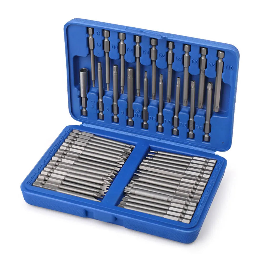 50pc 75mm Extra Long Screwdriver Bit Set – Torx Hex Phillips Square Screwdriver Bit Set Richie's Blue