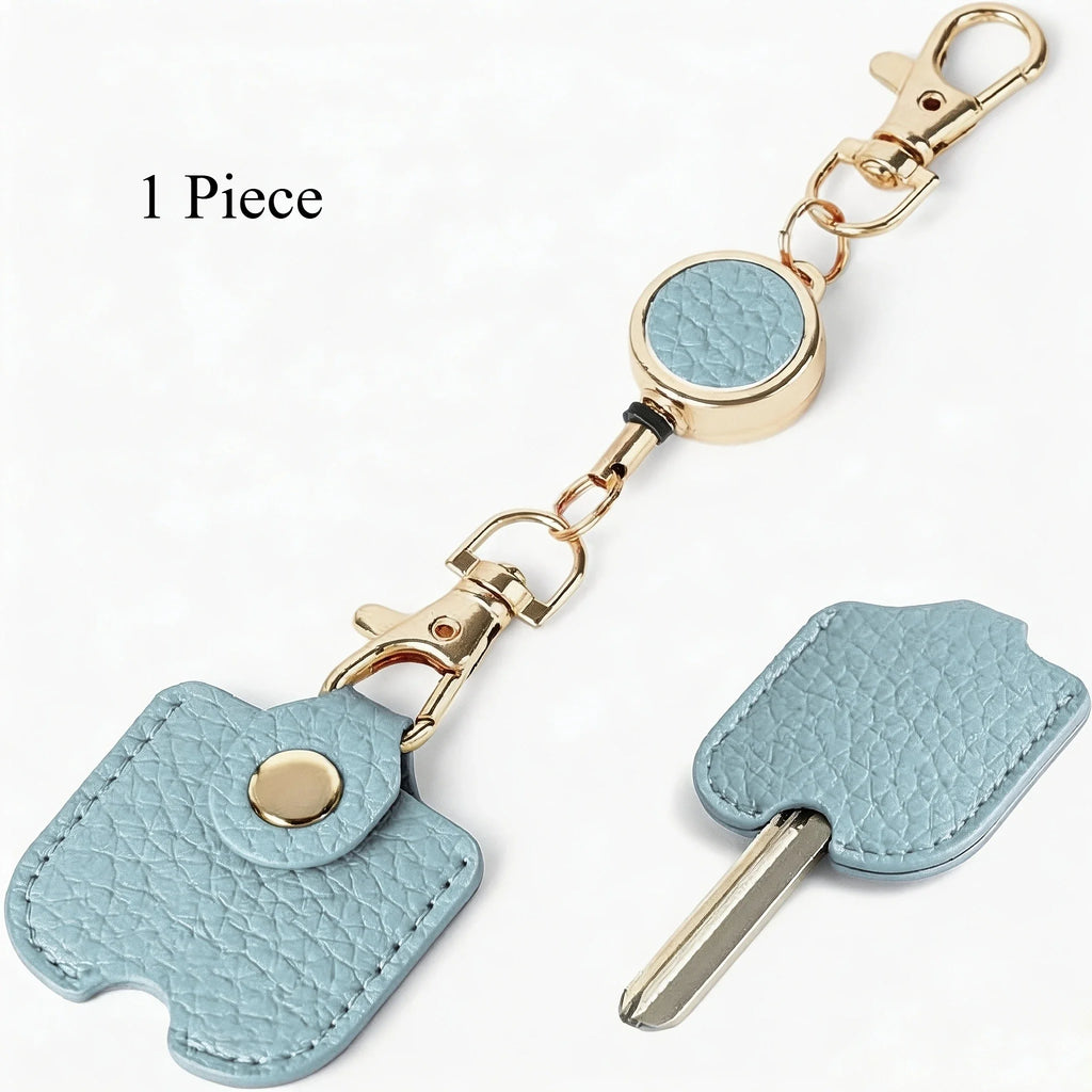 Retractable Faux Leather Keychain for Women | Gold Clasp Retractable Keychain Richie's Blue 1 Piece