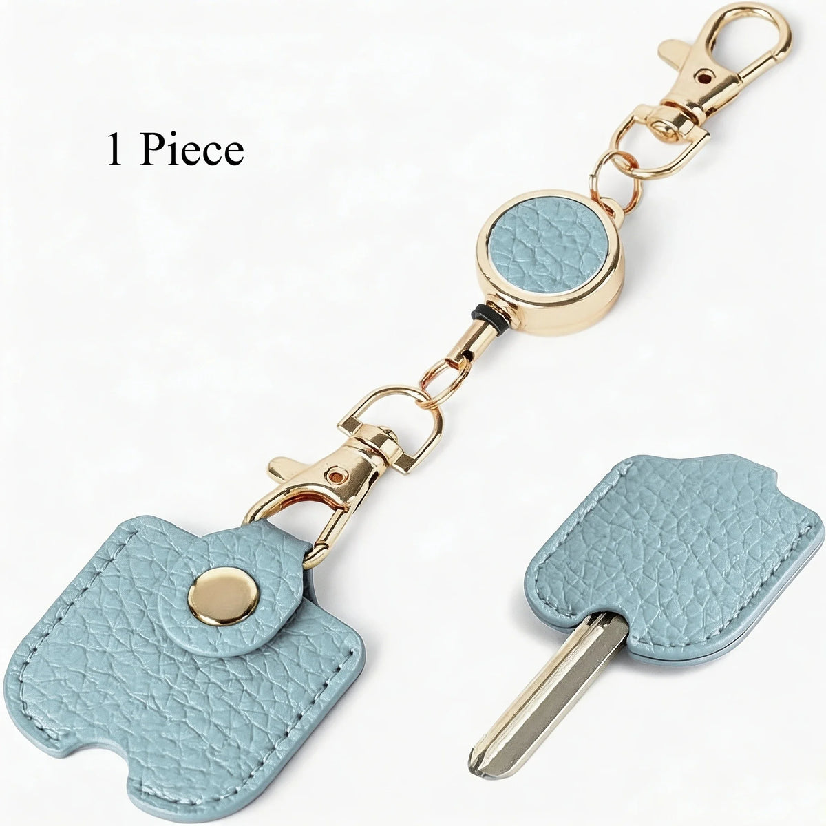 Retractable Faux Leather Keychain for Women | Gold Clasp Retractable Keychain Richie's Blue 1 Piece