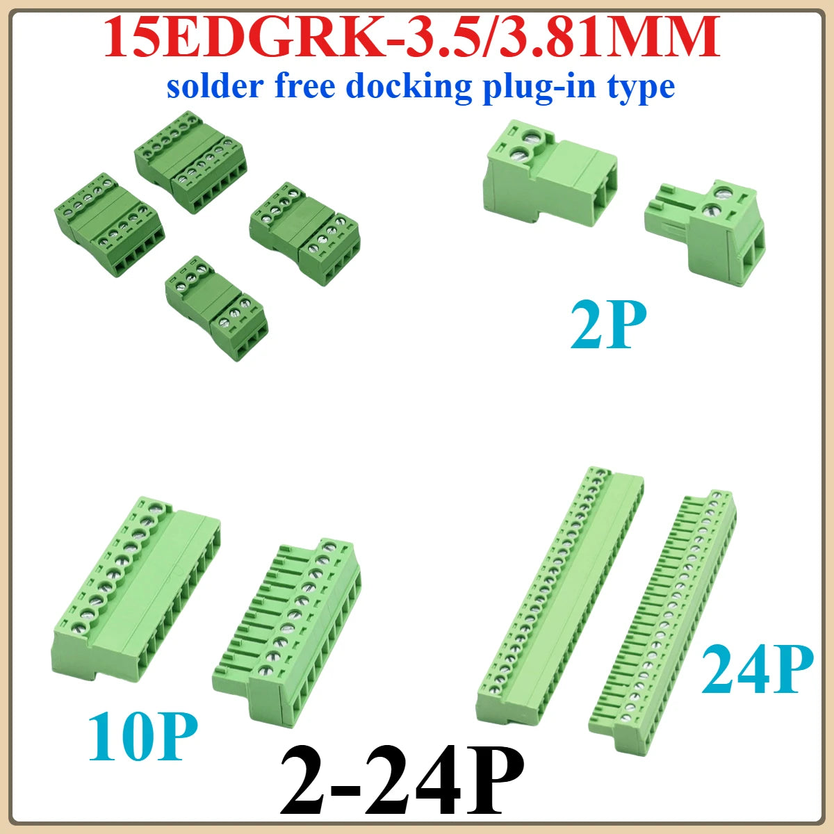 15EDGK PCB Screw Terminal Block 2–24 Pin Plug-In Connector Set PCB Terminal Block Richie's