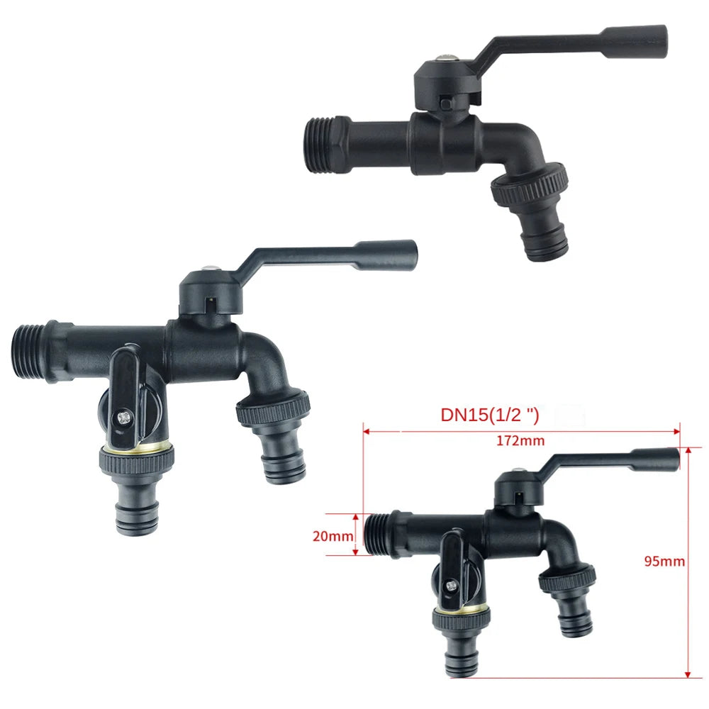 Black Brass Anti-Freeze Outdoor Faucet Dual Outlet 3/4 Inch Outdoor Garden Faucet Richie's
