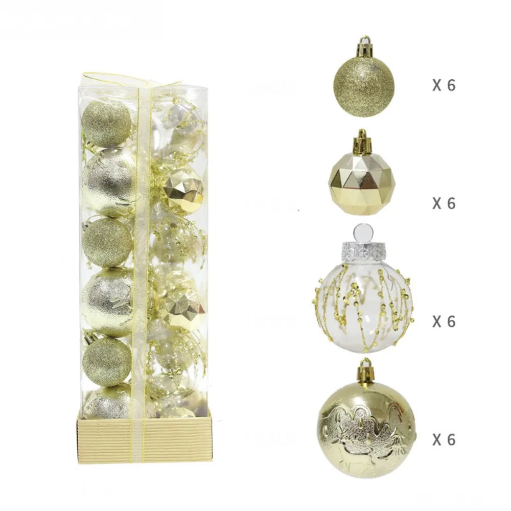 24pcs Christmas Ball Ornaments Set – 4cm & 6cm Xmas Baubles Christmas Ornament Set Richie's Gold 1.5cm
