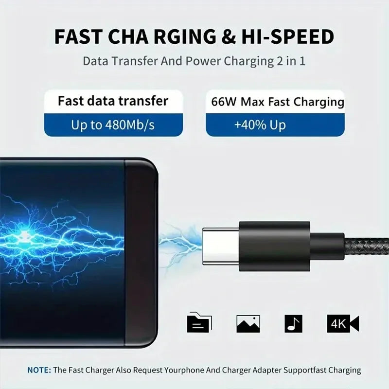 66W USB-C Fast Charging Nylon Braided Cable 1m 2m 3m USB-C Charging Cable Richie's
