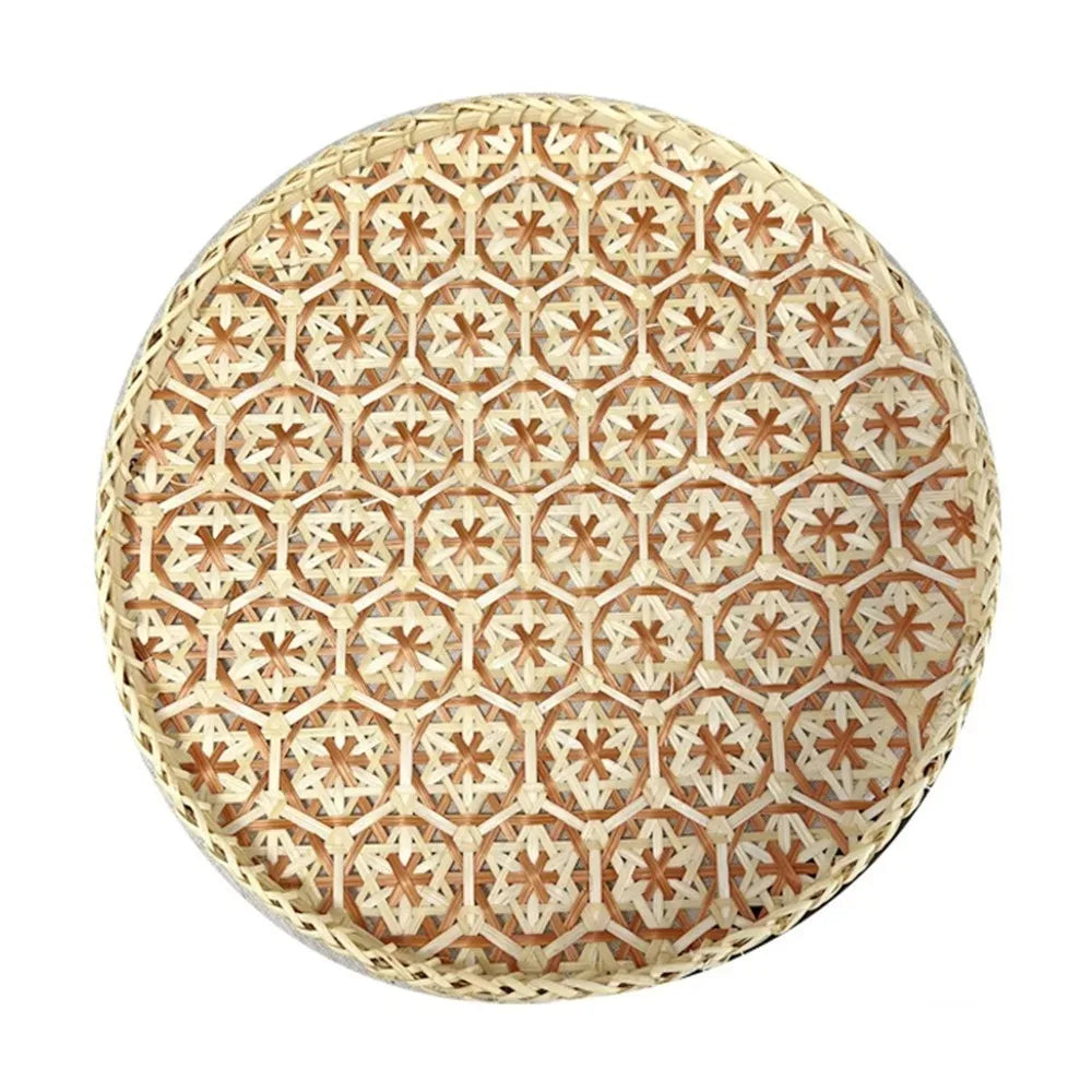 Bohemian Bamboo Woven Fruit Basket – Handwoven Round Tray Bamboo Woven Basket Richie's Red 25cm