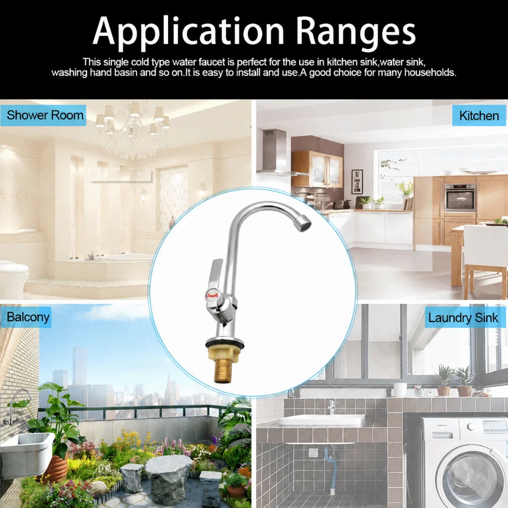 Zinc Alloy Single Cold Water Faucet | 360° Swivel Sink Tap Kitchen Sink Faucet Richie's