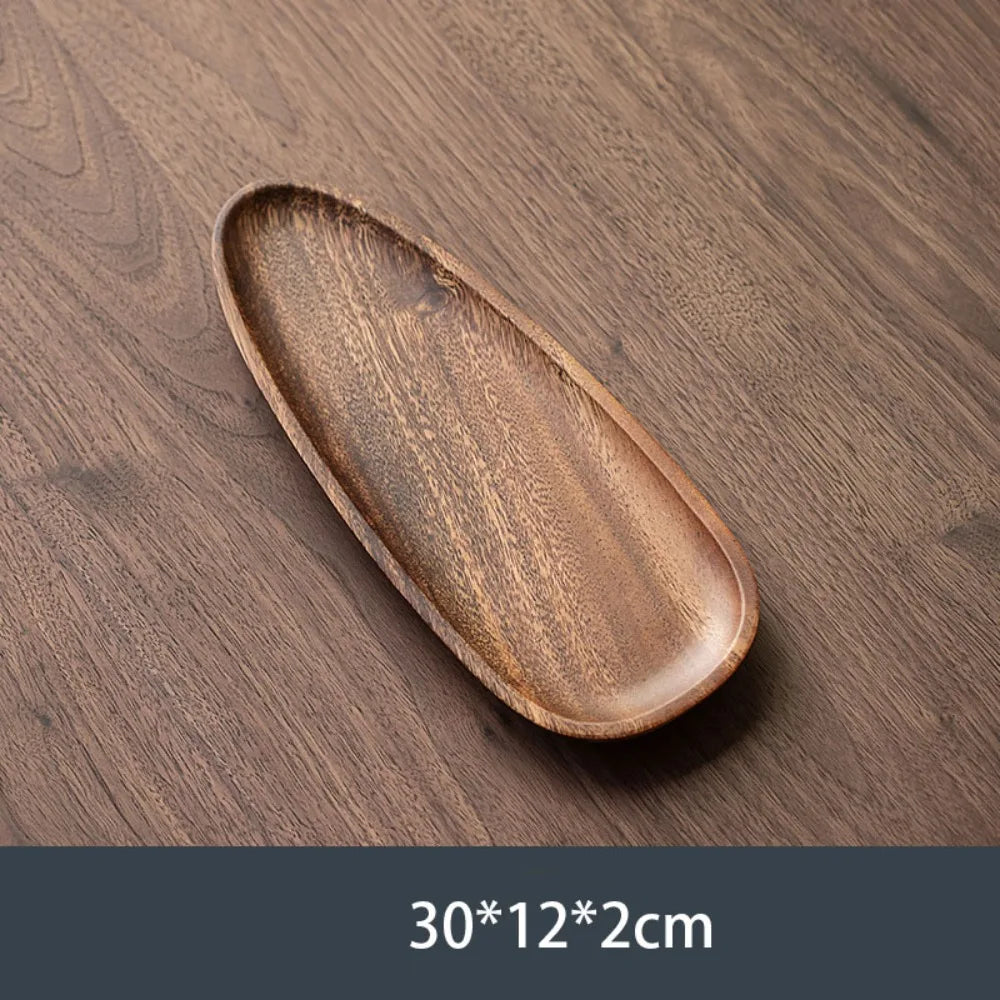Walnut Wood Leaf Tea Tray – Round Snack & Fruit Serving Platter Wooden Serving Tray Richie's K