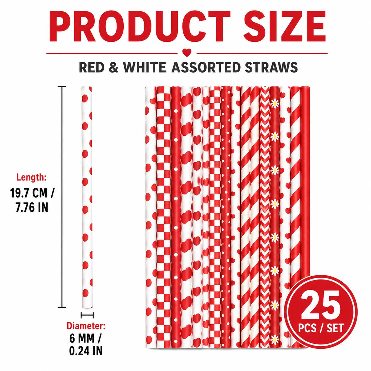 25pcs Red Patterned Biodegradable Paper Straws for Parties Disposable Paper Straws Richie's