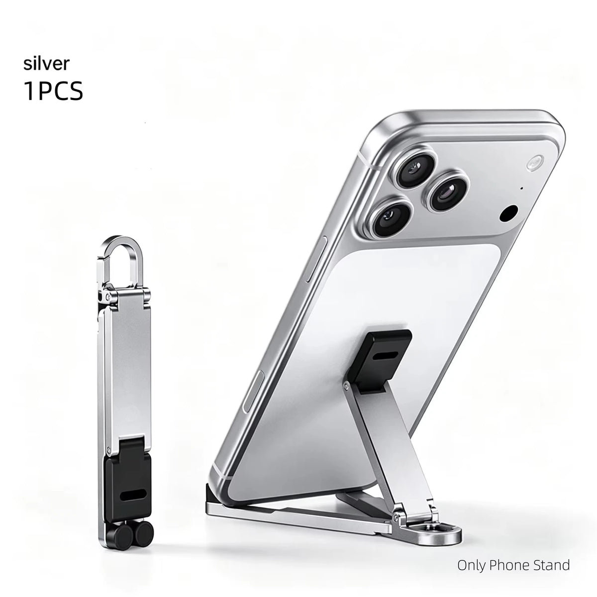 Mini Foldable Keychain Phone Stand – Multi-Angle Adjustable Phone Stand Richie's Silver