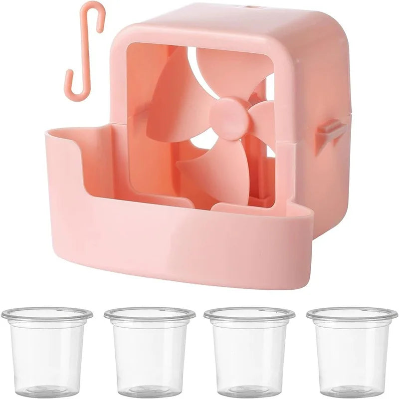 Hanging Fan Cooling Storage Box with 4 Cups – Plastic Fan Storage Accessory Richie's Pink