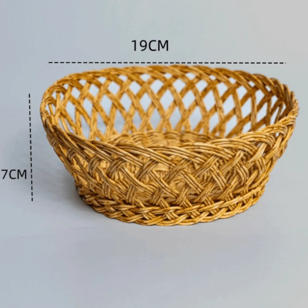 Hand-Woven Rattan-Style Round Fruit Basket & Storage Organizer Woven Storage Basket Richie's Trumpet