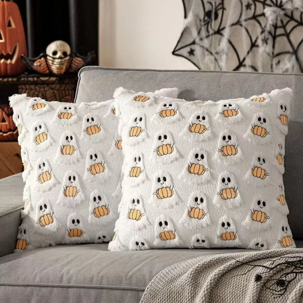 Halloween Ghost Pumpkin Throw Pillow Cover 45x45cm Throw Pillow Cover Richie's A-Light Orange