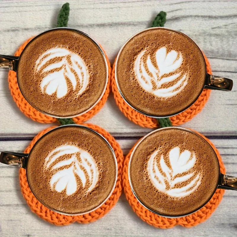 Autumn Crochet Pumpkin Coasters | Handmade Fall Farmhouse Décor Fabric Coaster Set Richie's