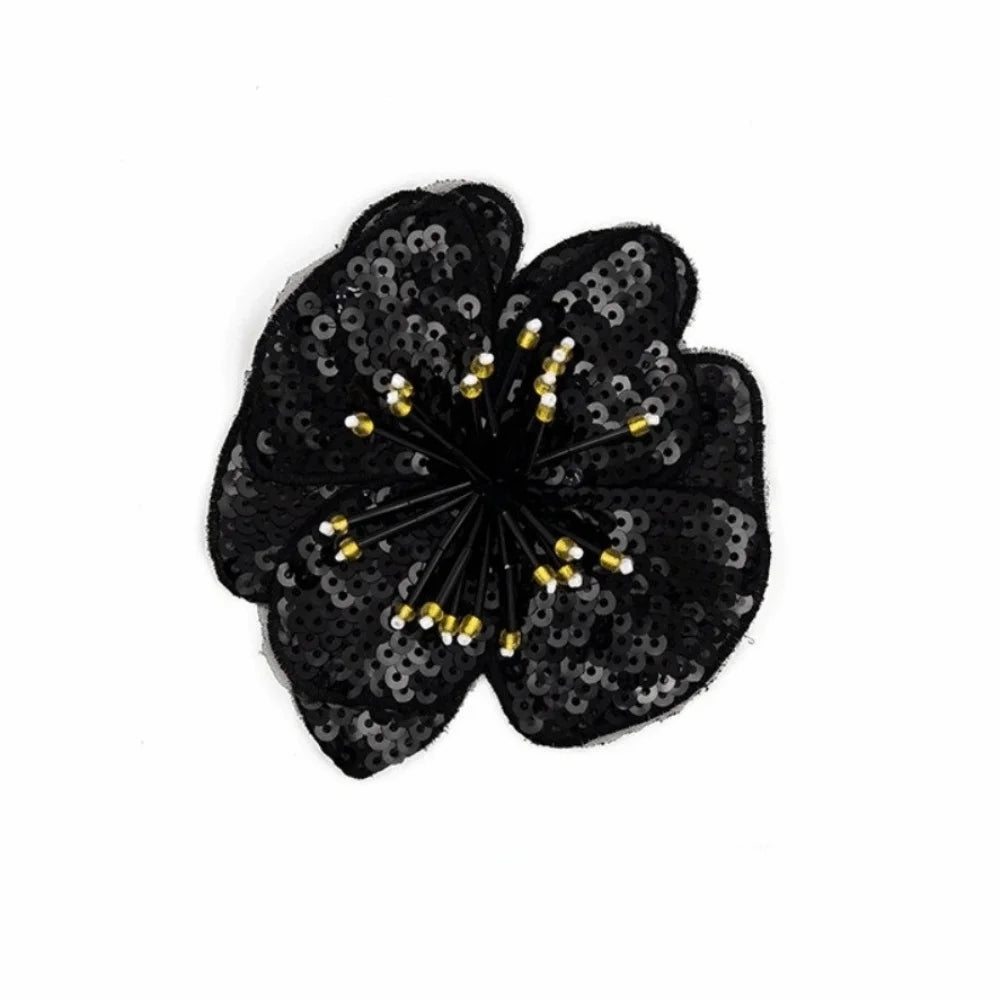 Handmade Beaded Flower Sequin Sew-On Applique Patch – 11–12cm Sew-On Applique Patch Richie's Black