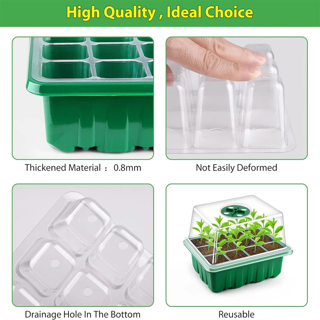 12-Cell Plastic Seedling Trays – 4/5/6 Pack Germination Grow Box Seedling Nursery Tray Richie's
