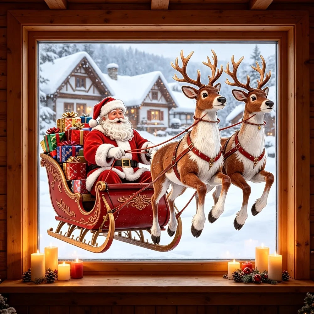 Santa Reindeer Sleigh Christmas Static Window Clings – Glue-Free Christmas Window Clings Richie's
