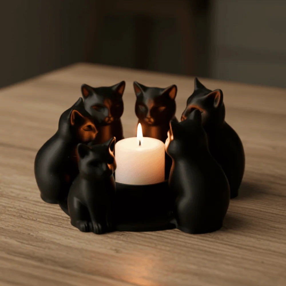 3D Printed Black Cat Ring Candle Holder Set of 6 | PLA Candle Holder Set Richie's