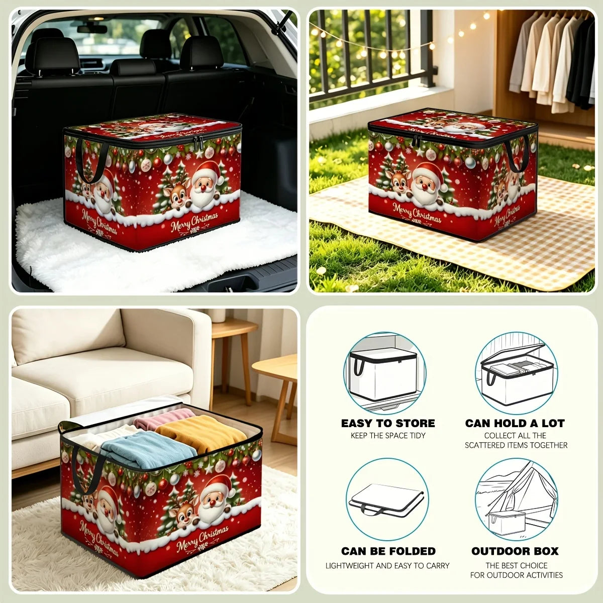 Large Foldable Christmas Storage Box with Lid | Santa Design Foldable Storage Box Richie's