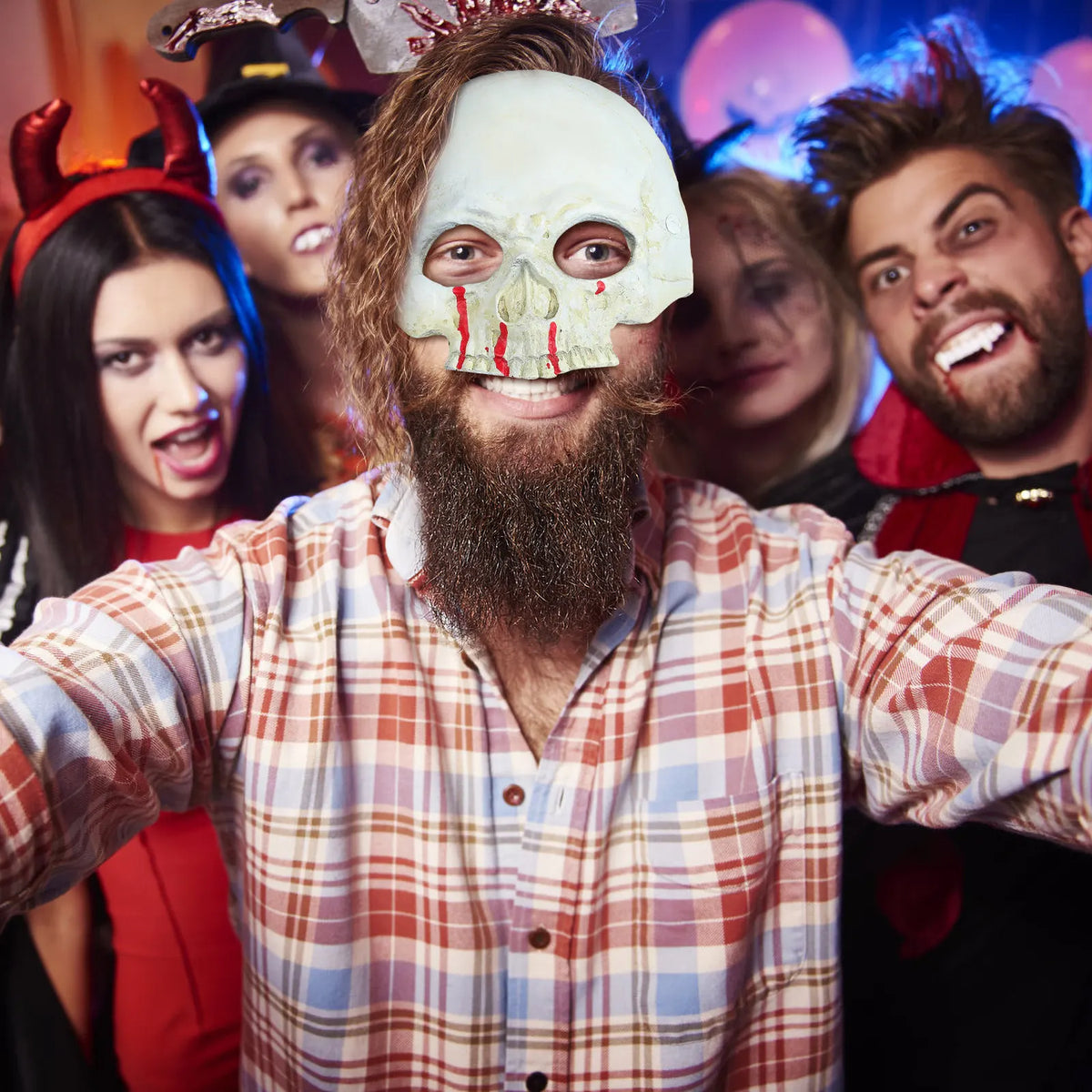 Skull Blood Pattern Half Face Mask – Lightweight PU Halloween Costume Halloween Costume Mask Richie's