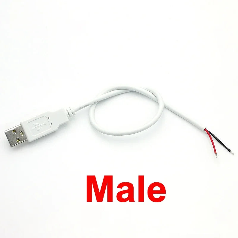 USB 2.0 2-Pin Power Supply Cable DIY Charging Cord 0.3m–2m USB Power Cable Richie's