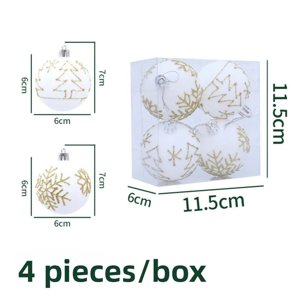 4PCS Flocked Christmas Ball Ornaments 6cm Xmas Tree Pendants Christmas Tree Ornaments Richie's