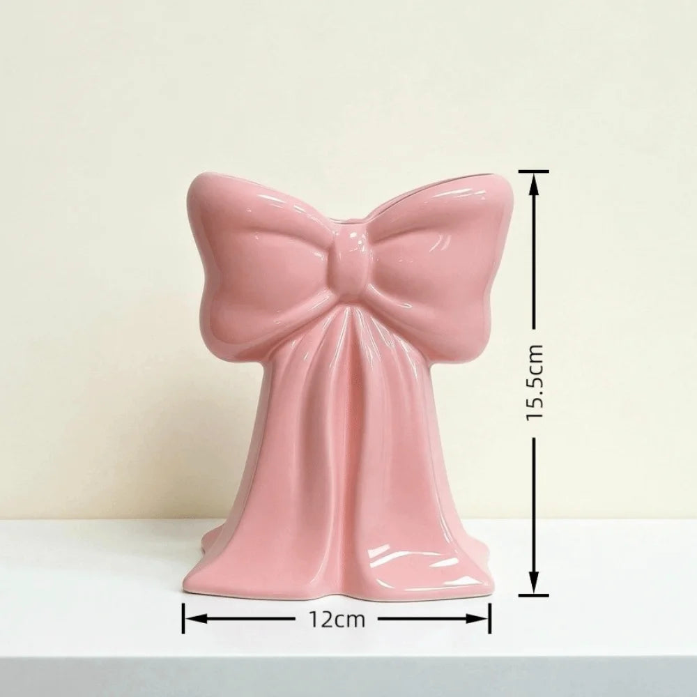Pink Ceramic Bow Vase – Handcrafted Coquette Bow Knot Décor Decorative Ceramic Vase Richie's Pink