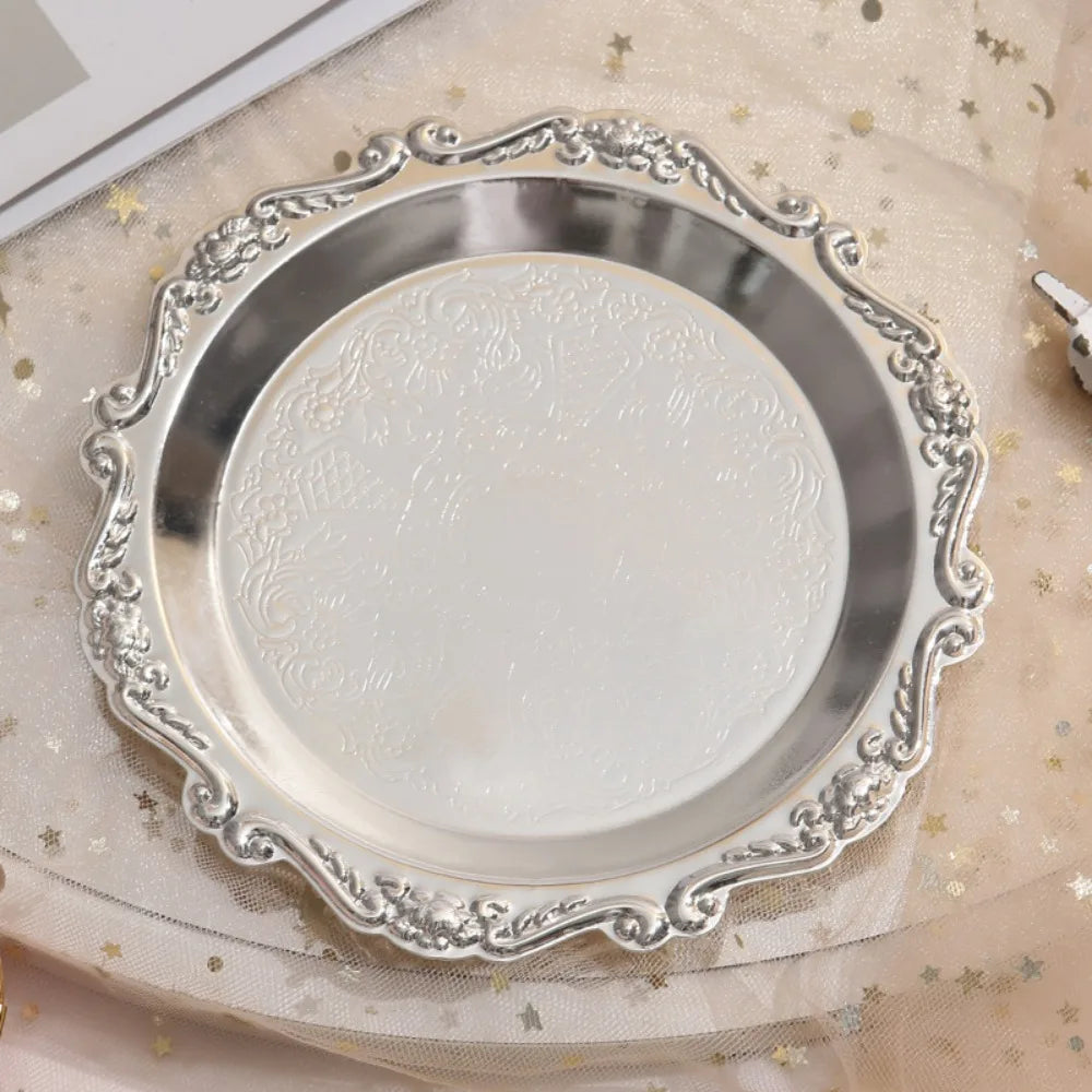 Luxury Round Gold Silver Iron Cake Serving Tray – 3 Sizes Decorative Serving Tray Richie's silver-4inch