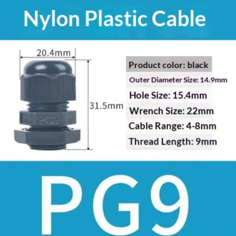 10Pcs IP68 Waterproof Cable Gland PG7 PG9 Nylon Connector Cable Gland Connector Richie's 10pcs PG9 Black