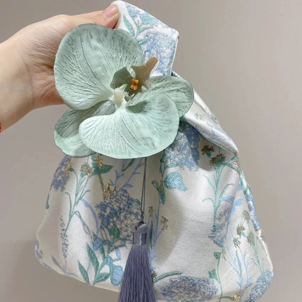 Chinese Style Tassel Knot Wrist Bag with Flower Pendant Wrist Bag Pouch Richie's