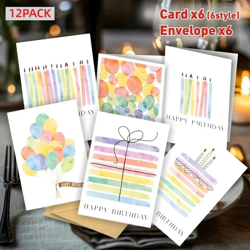 12 Watercolor Birthday Cards with Envelopes | Premium Paper Greeting Card Set Richie's