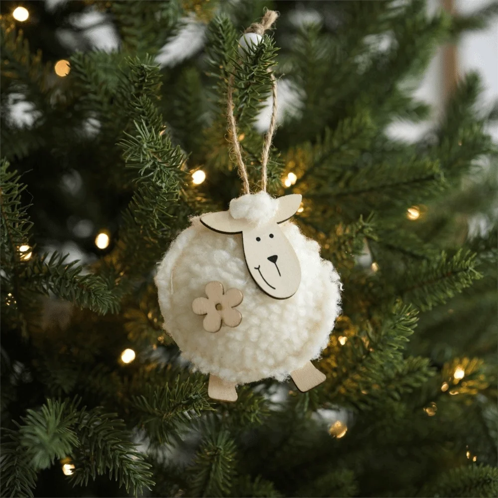 Felt Sheep Christmas Ornament – Handmade Pom-Pom Tree Hanging Decor Christmas Ornament Richie's